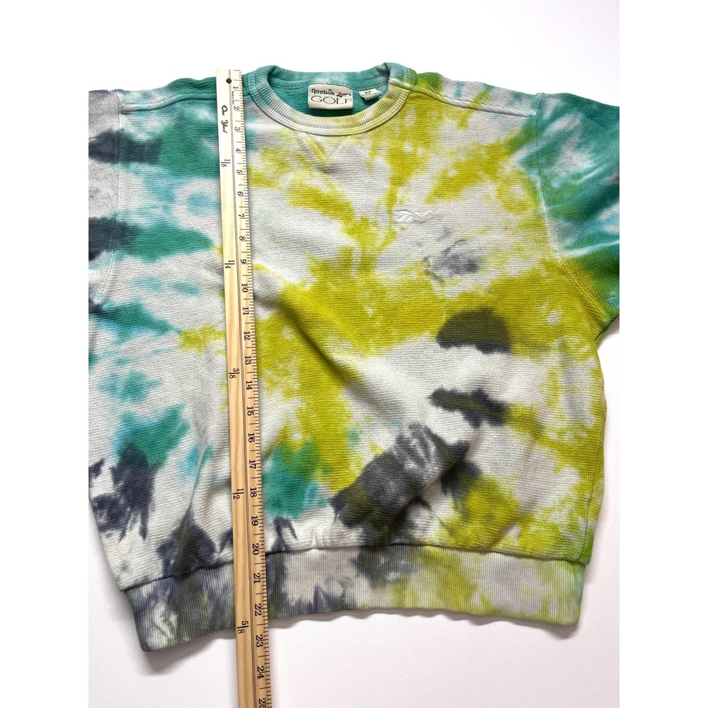 Vintage 90s Reebok Golf Tie Dye Sweatshirt Medium Waffle Knit Y2K Green Teal - Picture 6 of 9